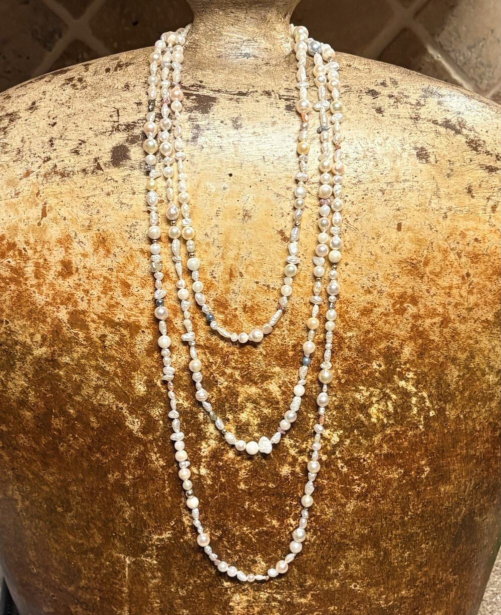 Freshwater Strand of Pearls and 14K Gold Spacers 72 Inches Vintage